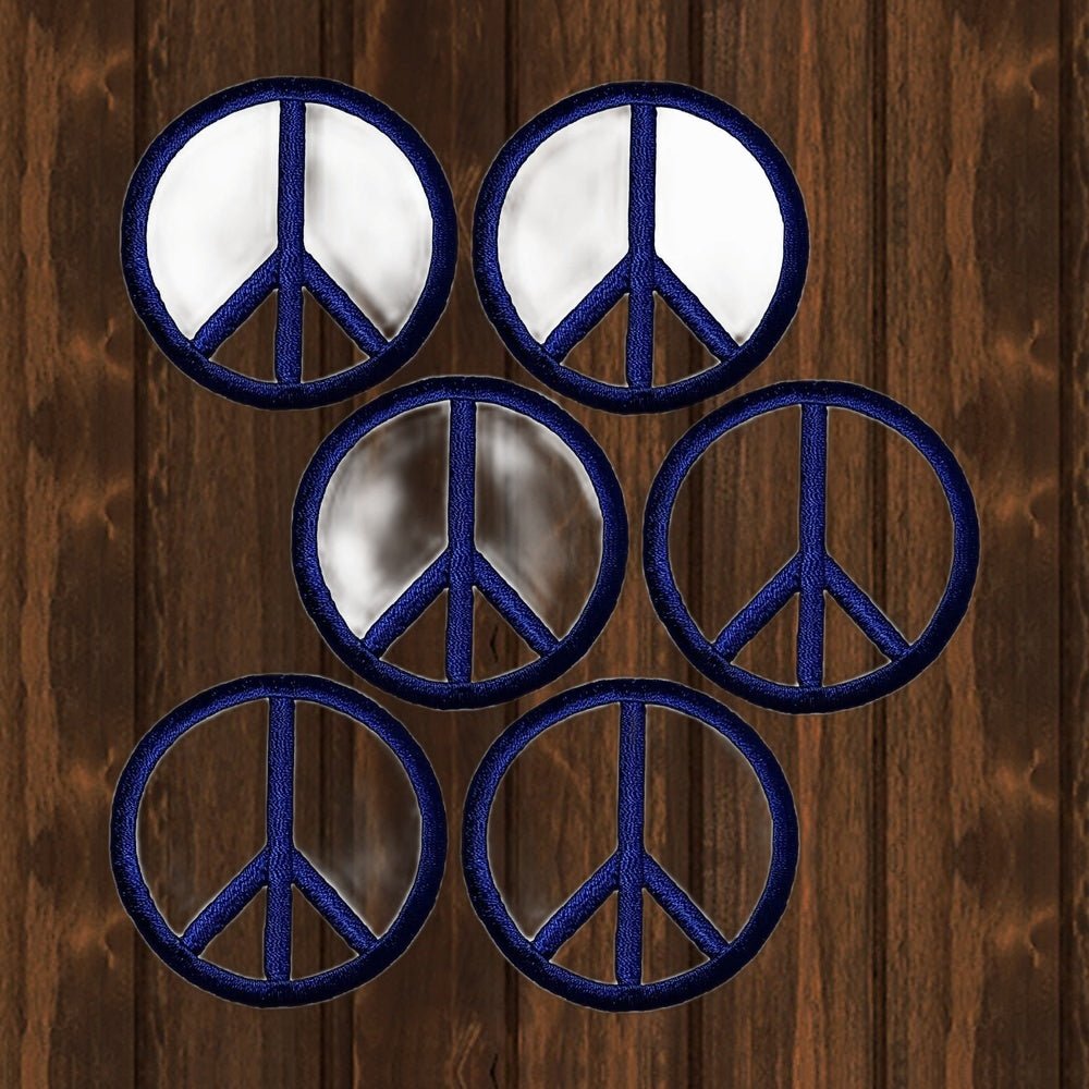 Navy Blue Peace Sign Embroidered Patch - 6-Pack 2" - Iron On - wood background
