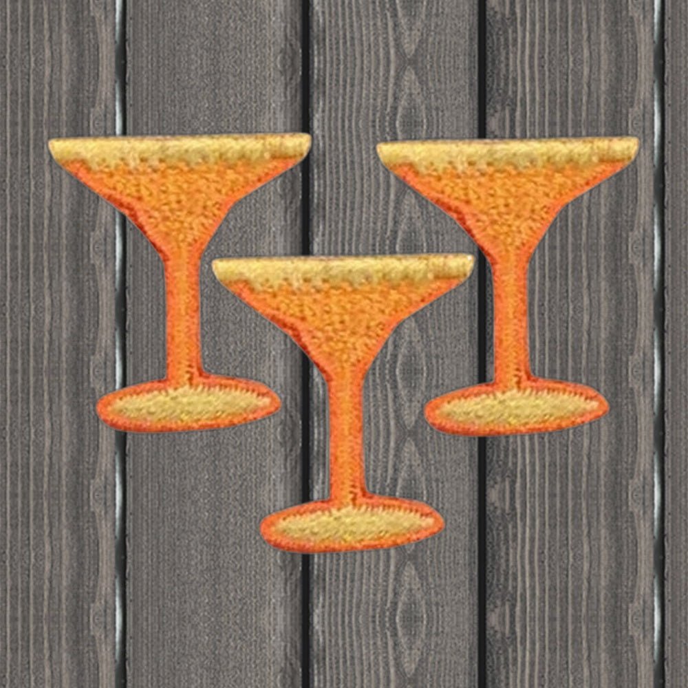 Orange Margarita Glass Embroidered Patch Set - 3-Pack, 1 inches - Iron On - wood background