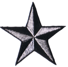 Nautical Star Applique Patch - Embroidered 3D Silver Black Star Badge 1.5" (Iron On)