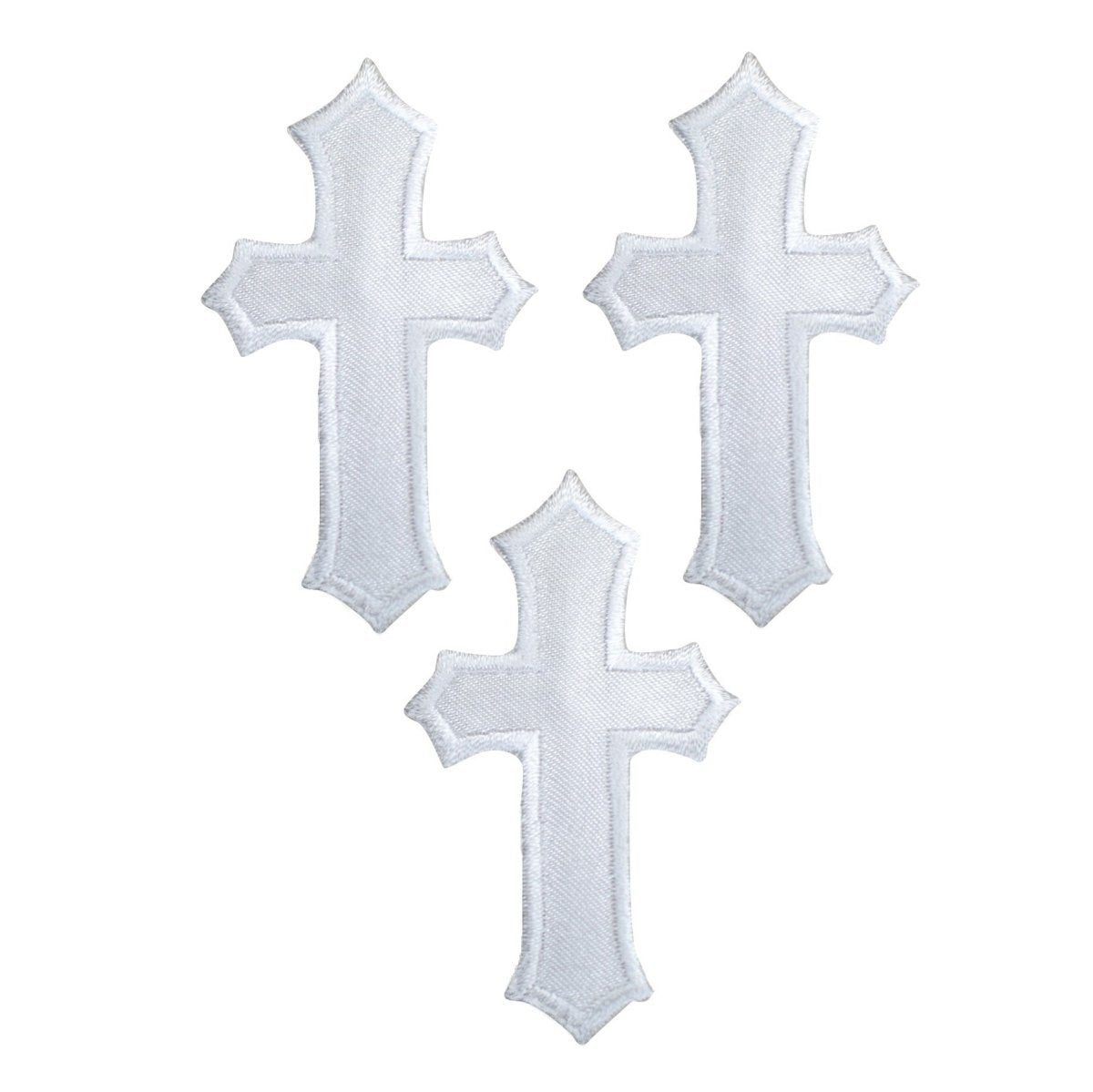 3-Pack White Cross Applique Patch - Embroidered Christ Jesus Badge 2.5" (Iron On)
