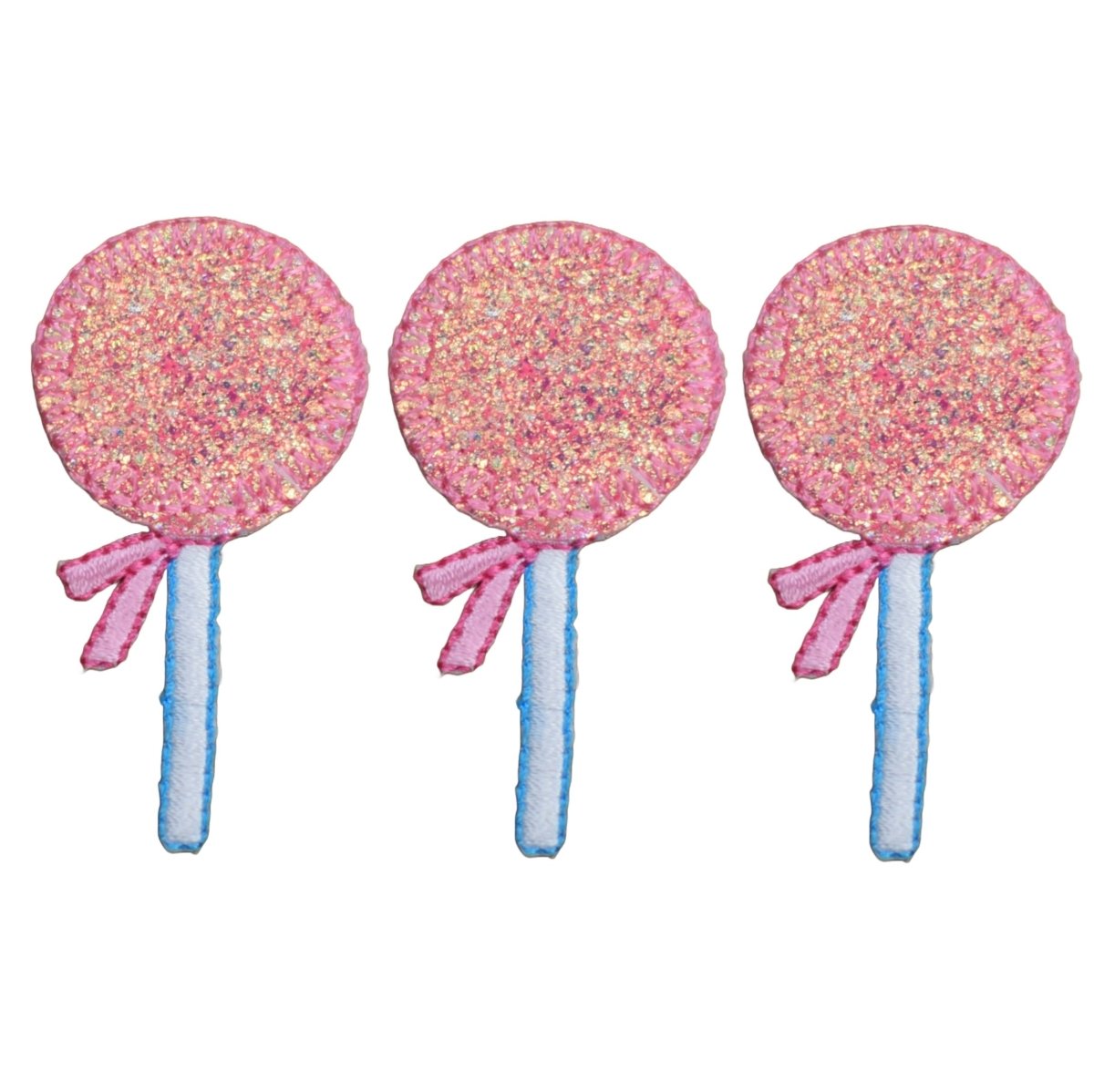 3-Pack Lollipop Applique Patch - Sparkly Embroidered Candy Badge 2" (Iron On)