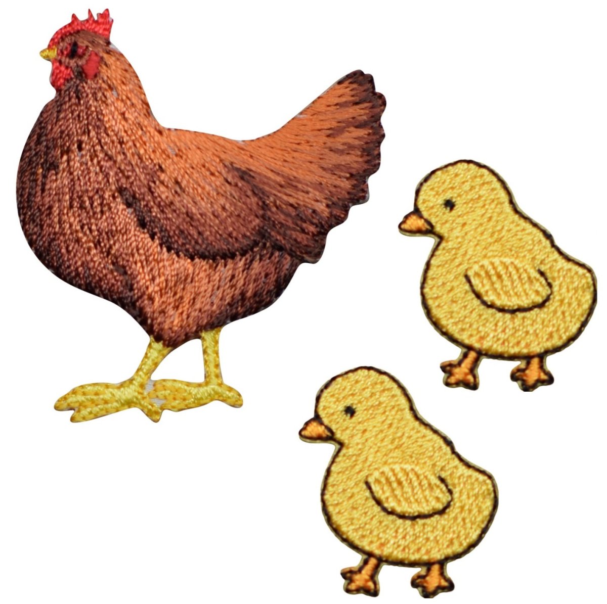 3-Pack Hen & Chicks Applique Patch Set - Embroidered Chicken Farm Animal Badges (Iron On)