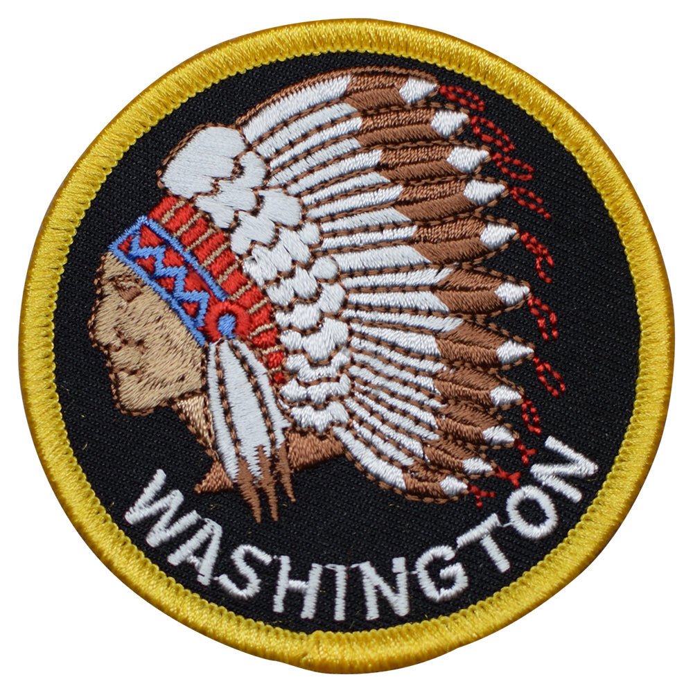 Washington Indian Patch - Embroidered Native American Headdress Badge 3" (Iron On)