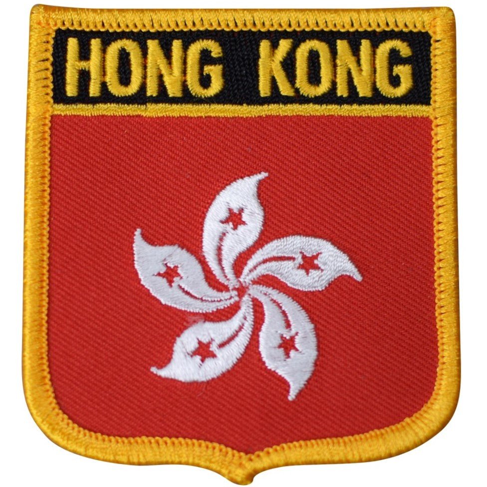 Hong Kong Patch - Embroidered Flag Shield Badge 2.75" (Iron On)