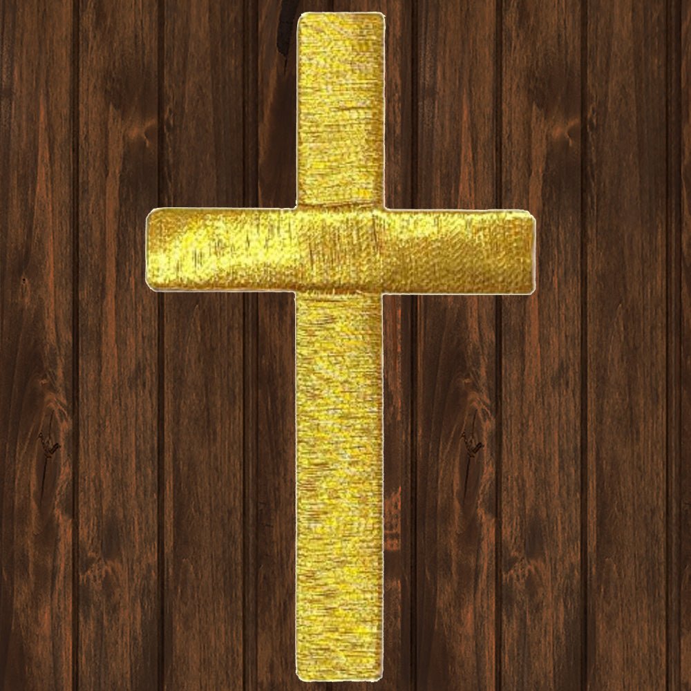 embroidered iron on sew on patch 3 inch gold cross