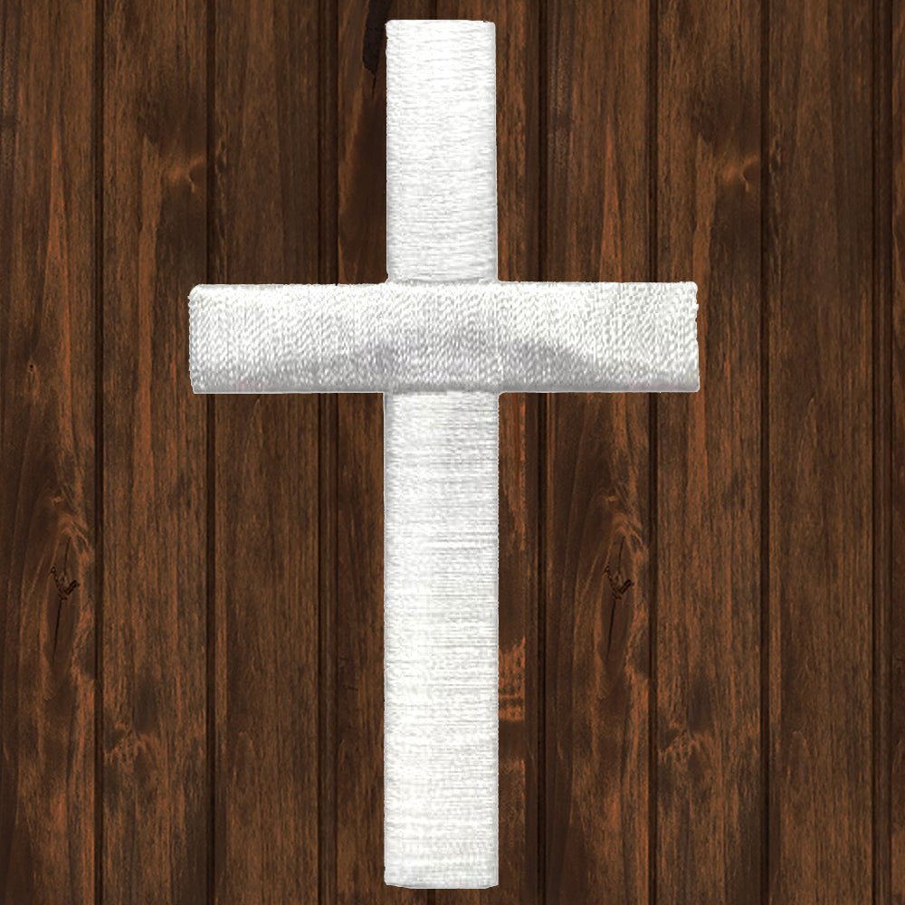 embroidered iron on sew on patch 3 inch white cross
