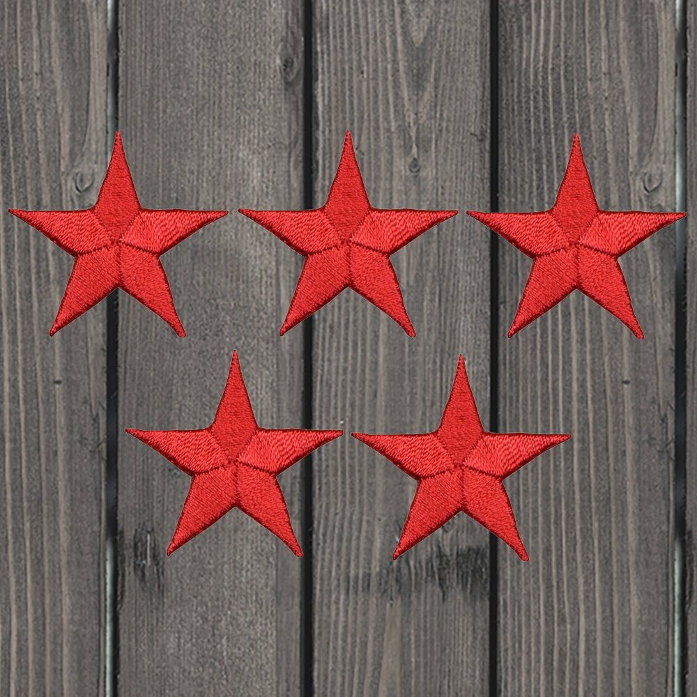 embroidered iron on sew on patch 5 red stars 1.25"
