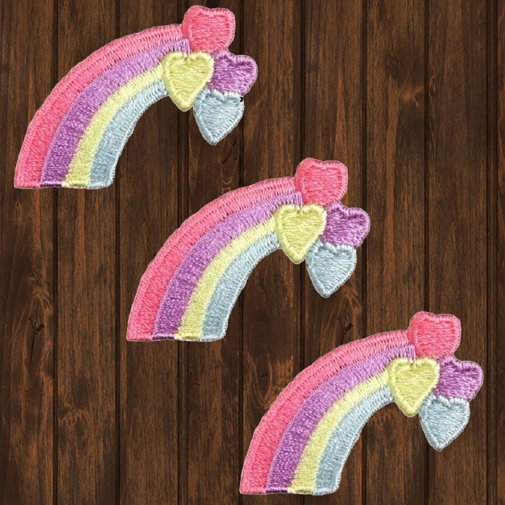 embroidered iron on sew on patch Rainbow with hearts white