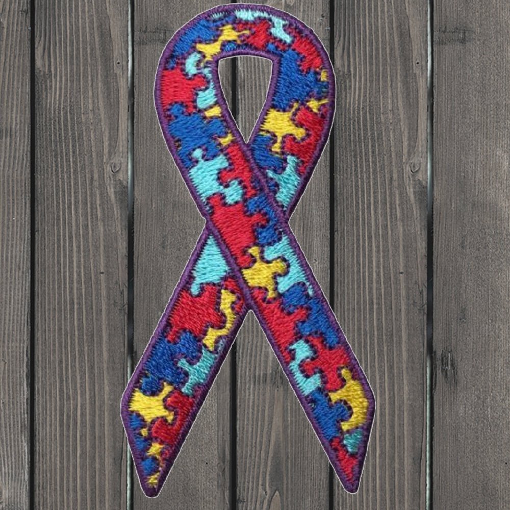 embroidered iron on sew on patch Ribbon Autism sm