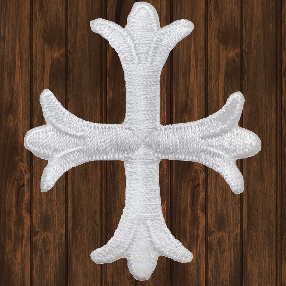 embroidered iron on sew on patch White Patonce Fleury Cross