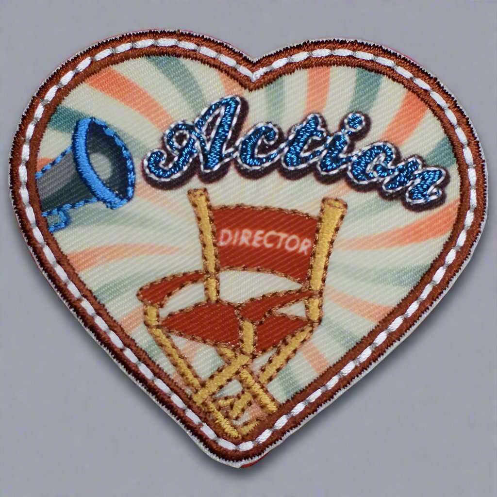 embroidered iron on sew on patch heart action director chair