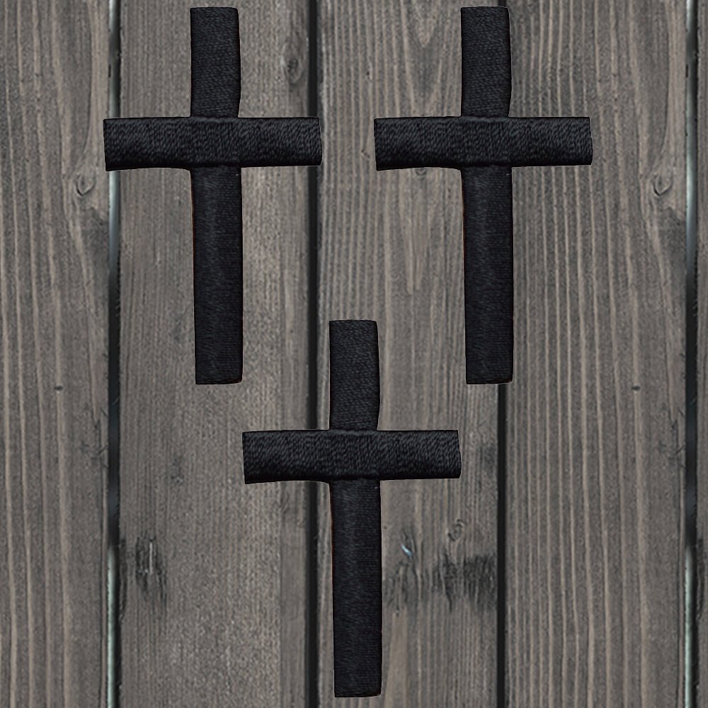 embroidered iron on sew on patch black cross 2 inch