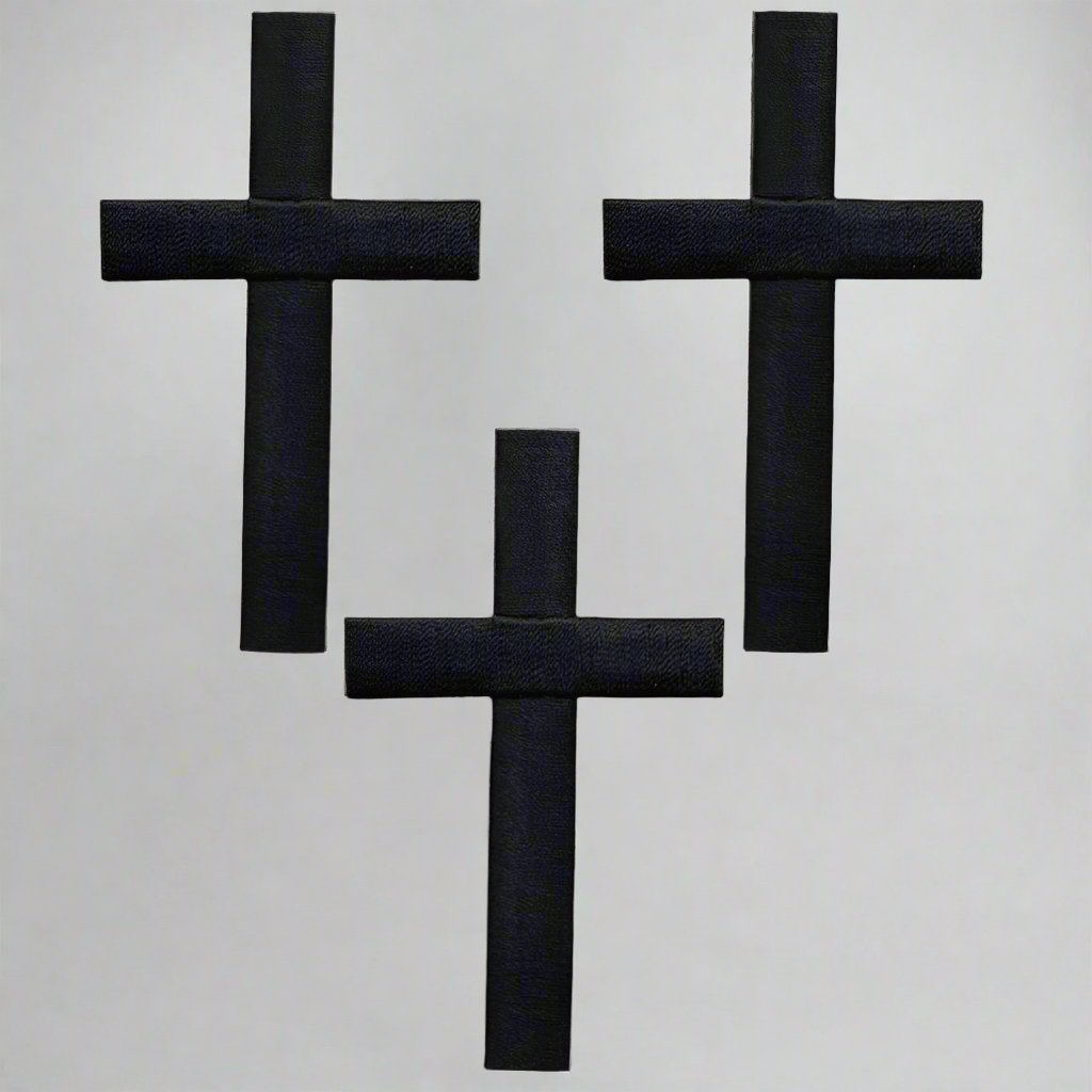 embroidered iron on sew on patch black cross 3 pack