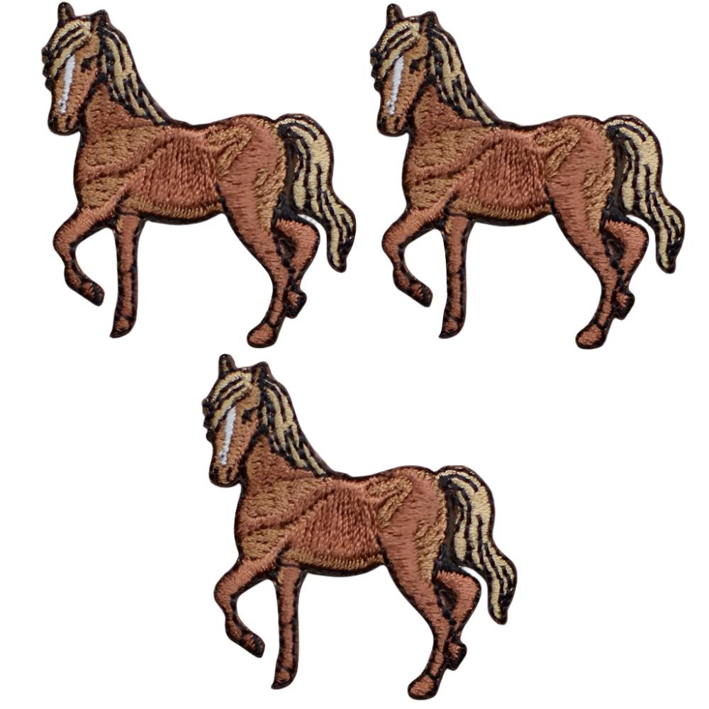 embroidered iron on sew on patch brown horse 3 pack