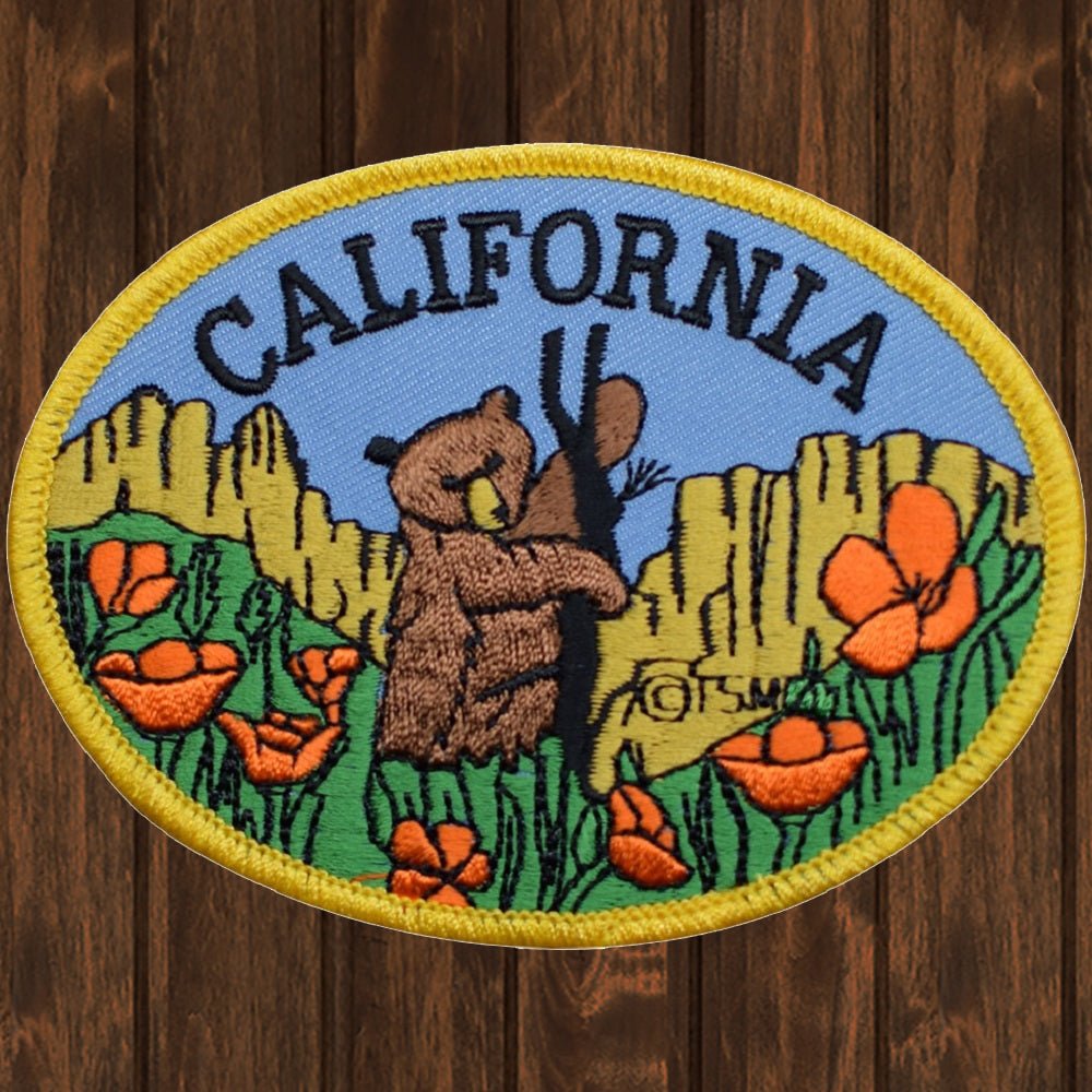 embroidered iron on sew on patch california bear poppies