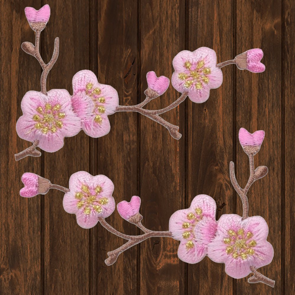 embroidered iron on sew on patch cherry tree set pink brown