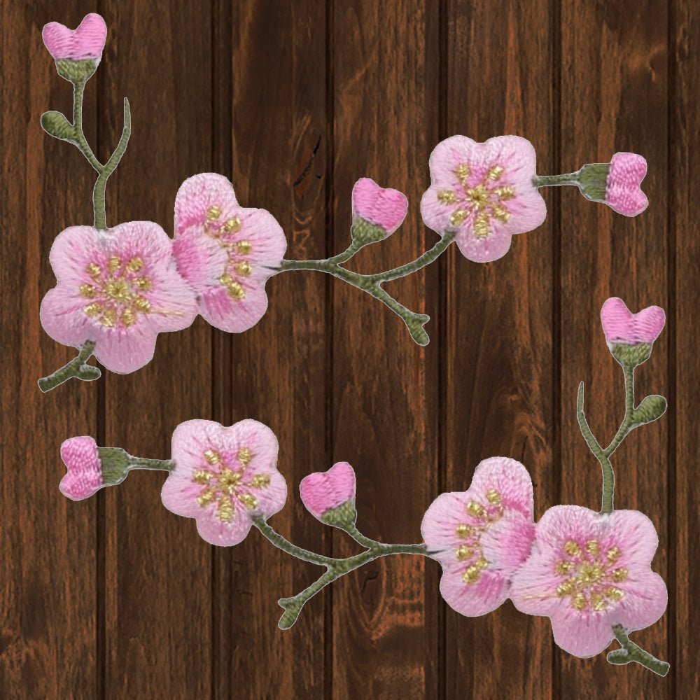 embroidered iron on sew on patch cherry tree set pink green