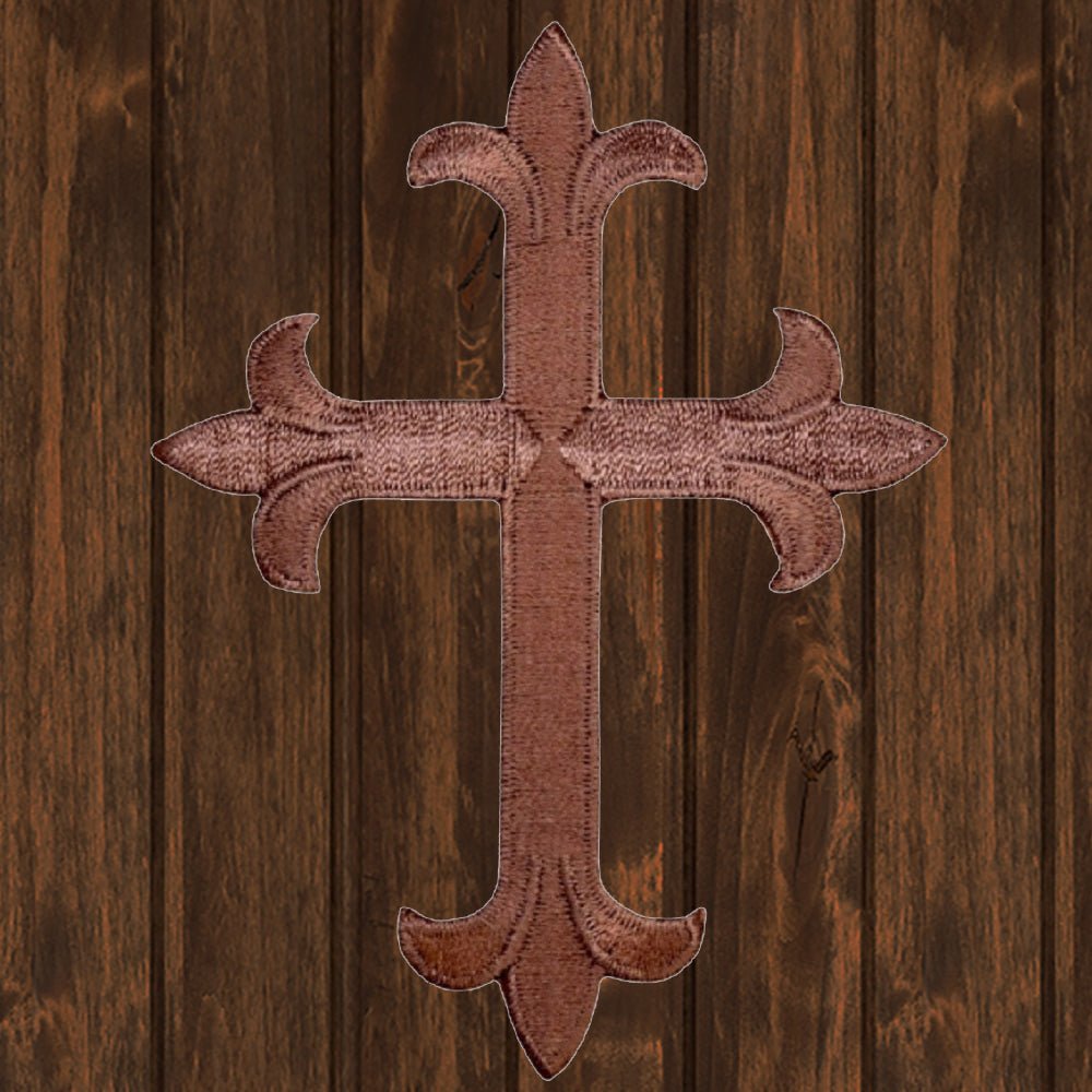  4 Cross, Fleur de lis, Religious, Embroidered, Iron-on Patch  (Black)