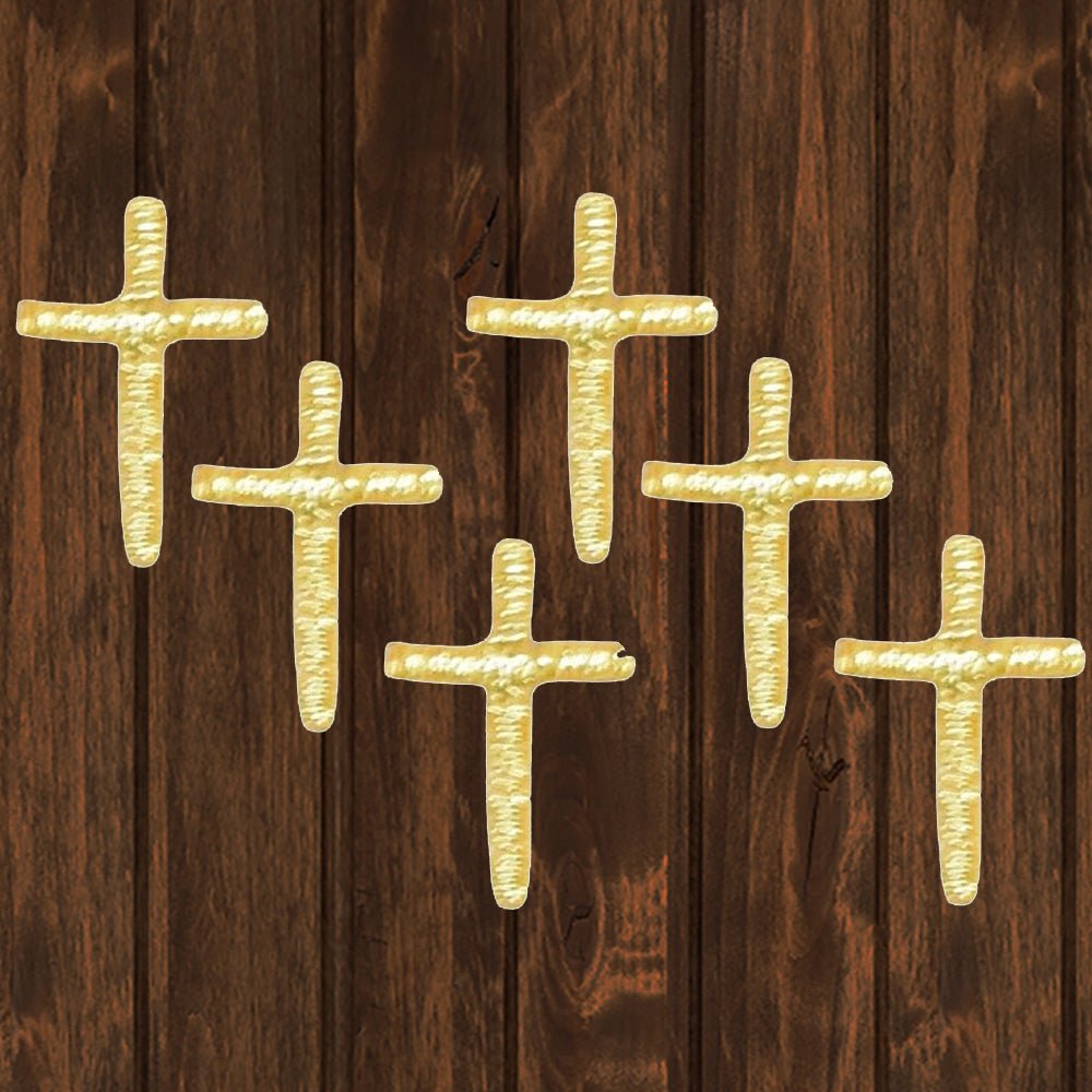 embroidered iron on sew on patch cross gold small