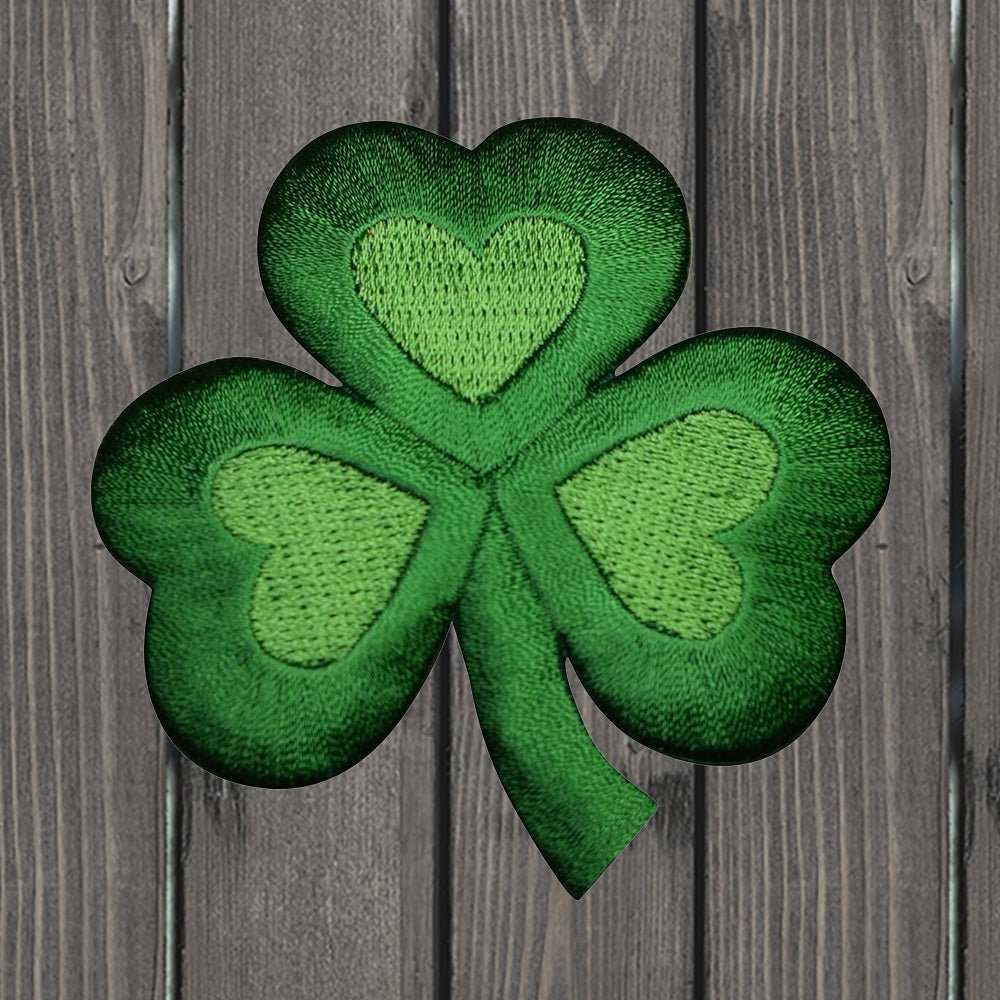 embroidered iron on sew on patch dark light green shamrock