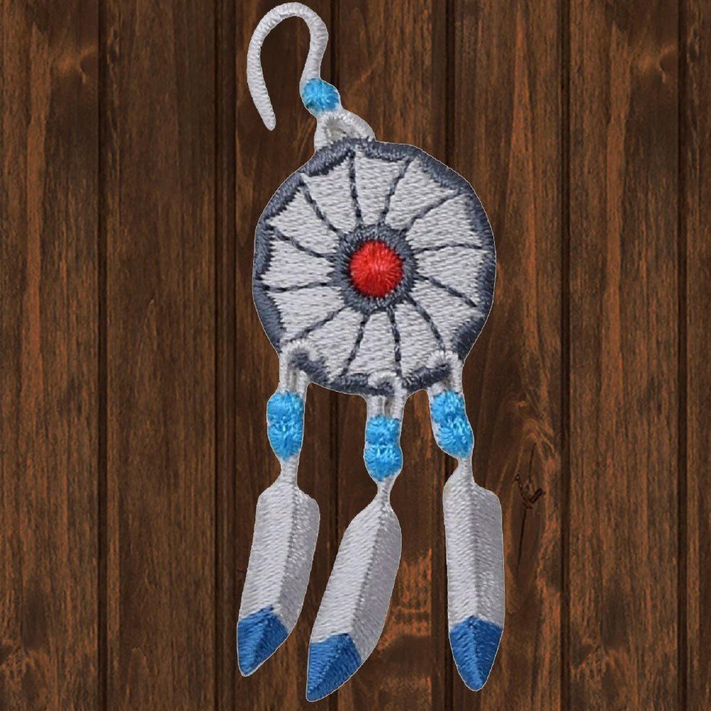 embroidered iron on sew on patch dream catcher feathers blue