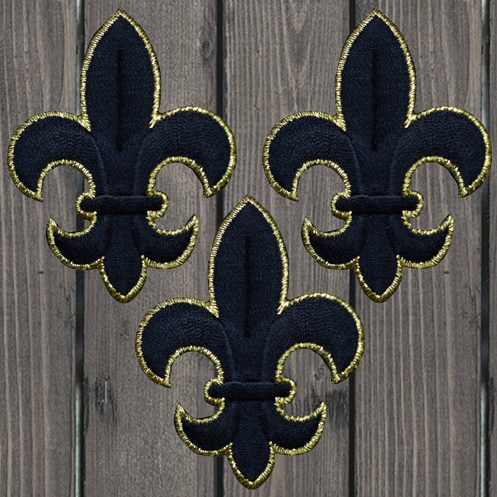 embroidered iron on sew on patch fleur gold black large 3 pack