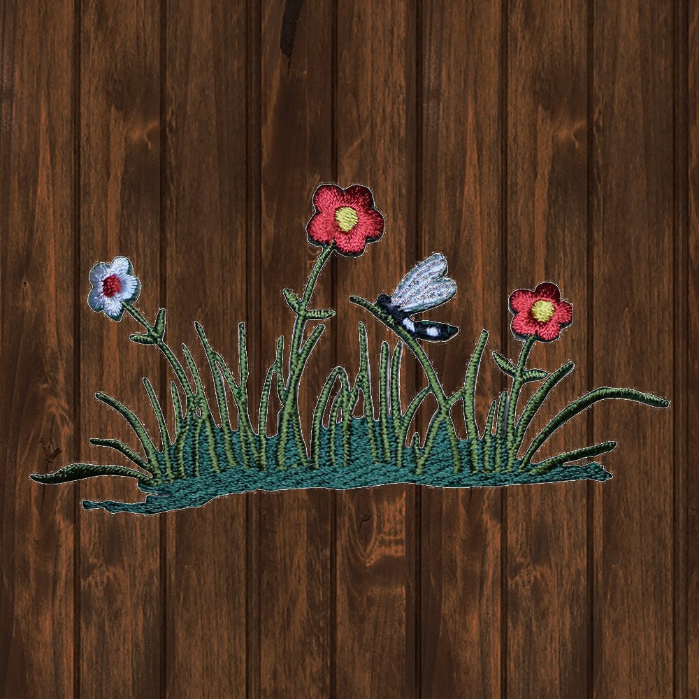 embroidered iron on sew on patch flowers garden red purple