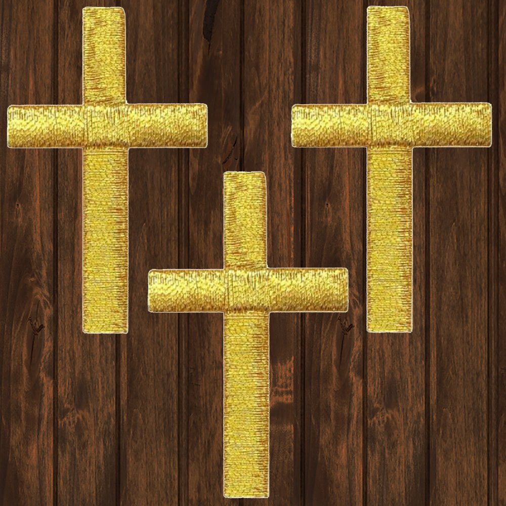 embroidered iron on sew on patch gold cross three