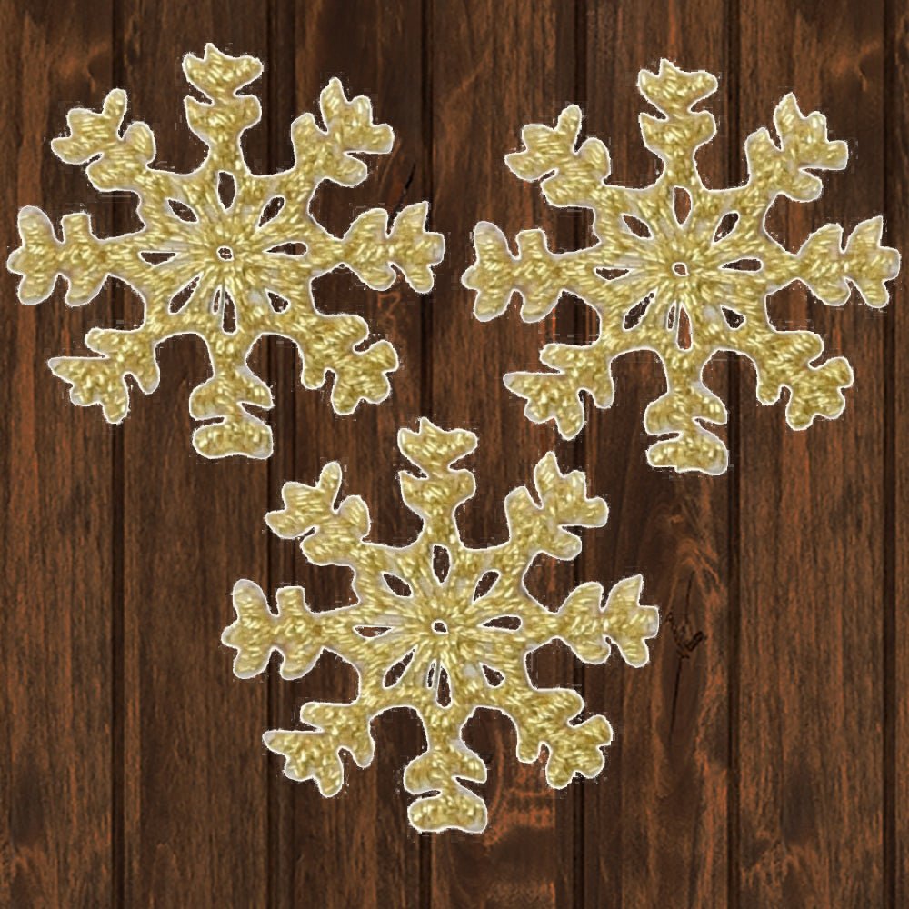 embroidered iron on sew on patch gold snowflake 3 pack