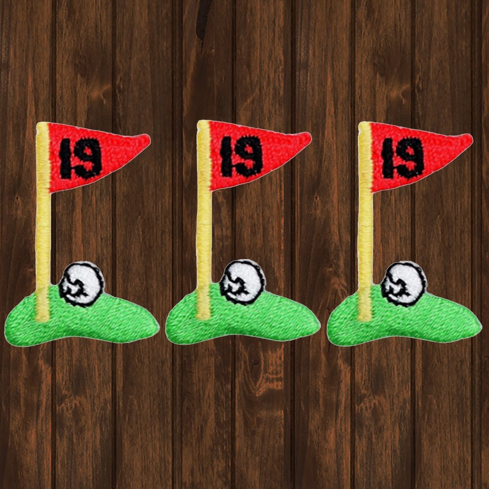 embroidered iron on sew on patch golf flag 3 pack