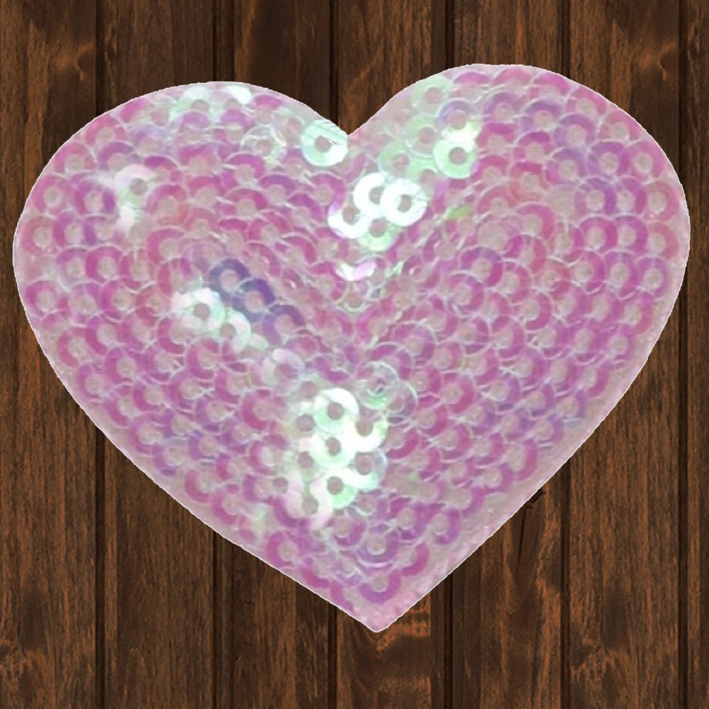 embroidered iron on sew on patch heart pink sequins large