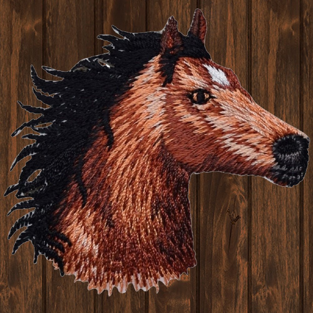 embroidered iron on sew on patch horse head small facing right 2