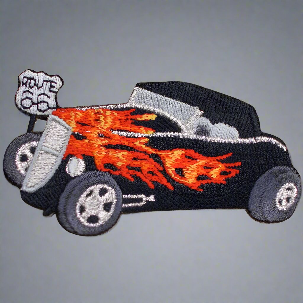 embroidered iron on sew on patch hotrod car 66