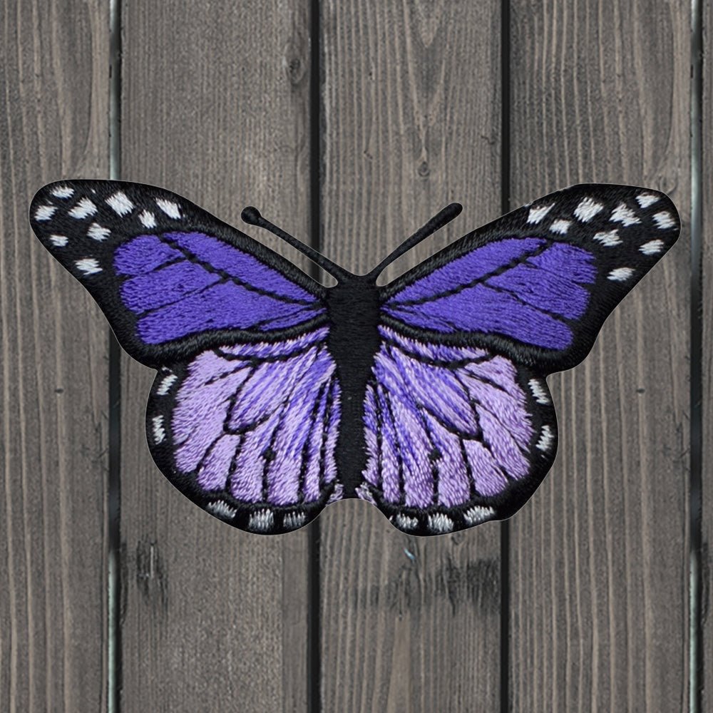 embroidered iron on sew on patch light dark purple butterfly