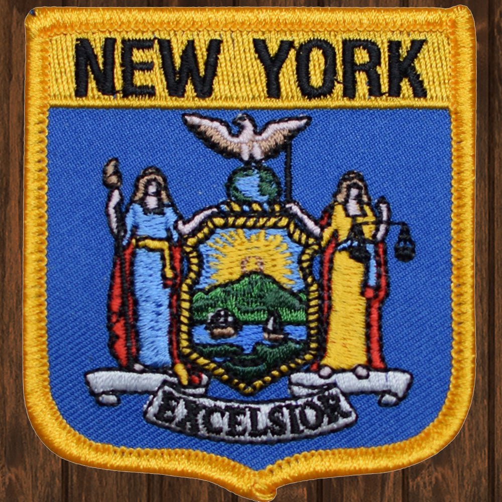 embroidered iron on sew on patch new york excelsior shield