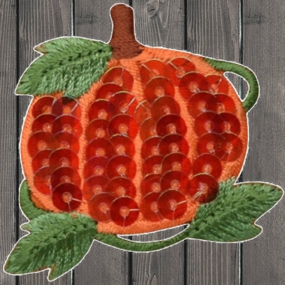 embroidered iron on sew on patch orange sequins pumpkin