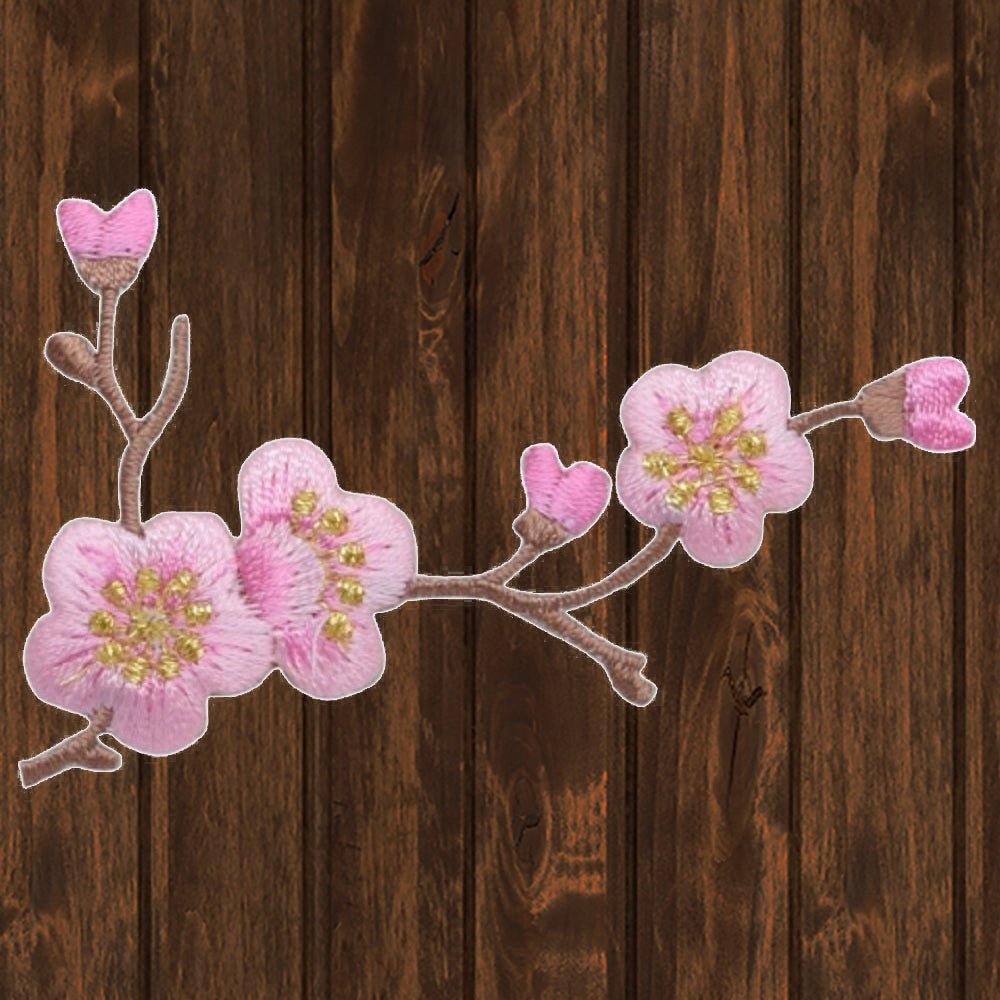 embroidered iron on sew on patch pink apple blossom left