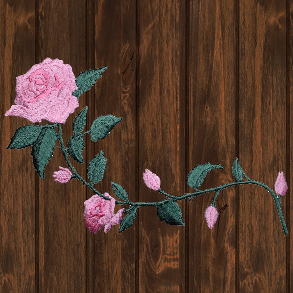 embroidered iron on sew on patch pink rose left