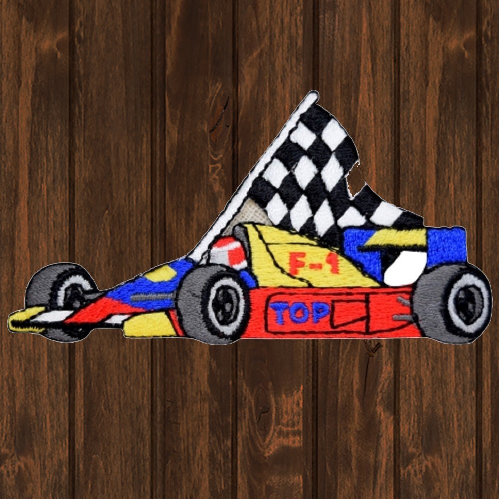 embroidered iron on sew on patch race car flag