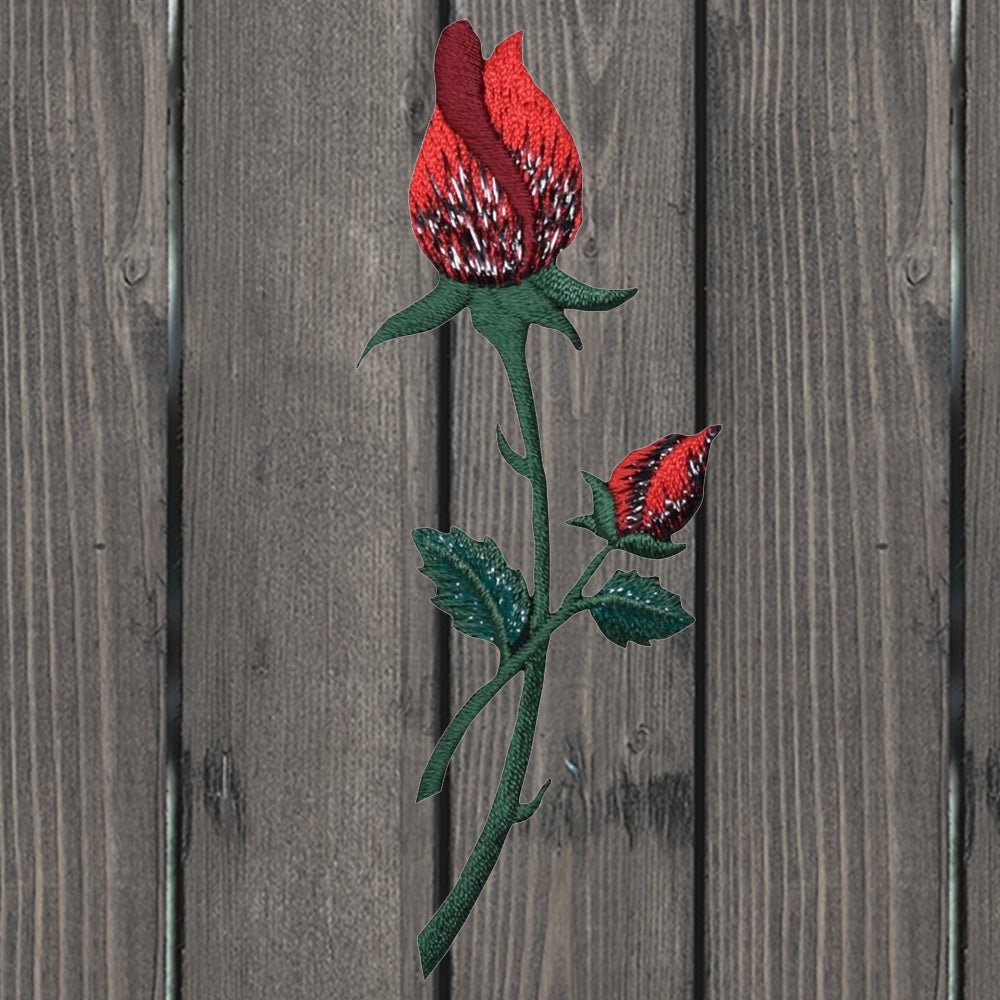 embroidered iron on sew on patch red rose closed petals
