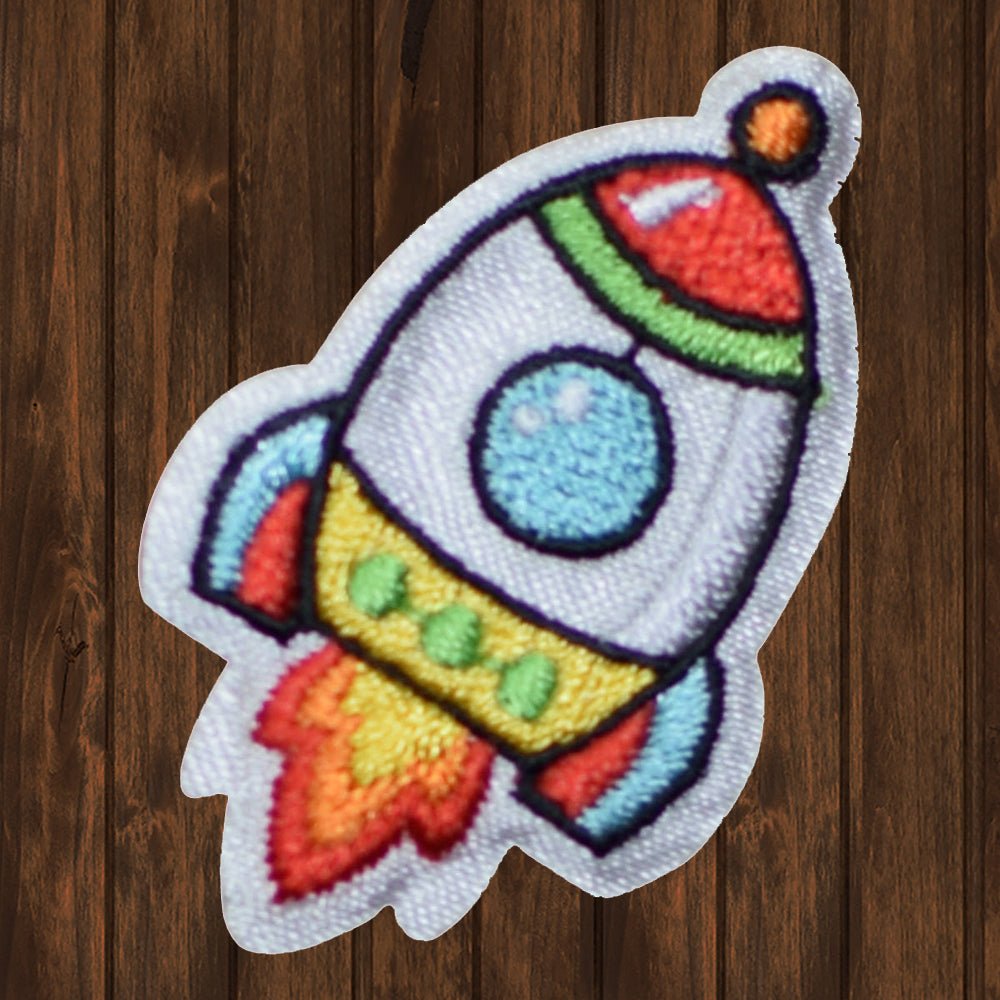 embroidered iron on sew on patch rocket ship colorful