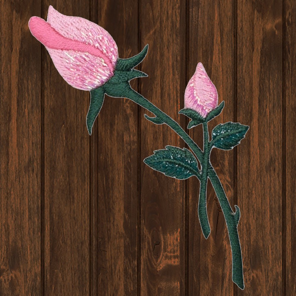 embroidered iron on sew on patch roses closed pink shimmer
