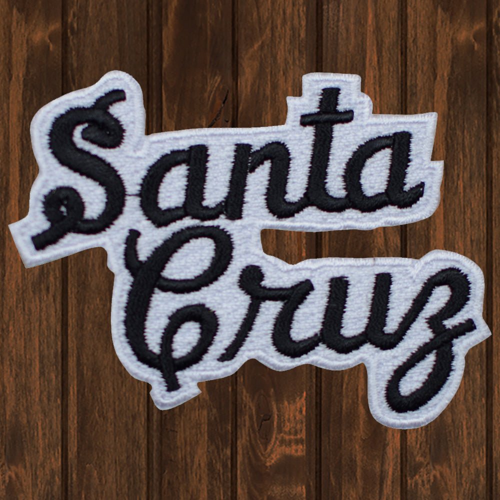 embroidered iron on sew on patch santa cruz script