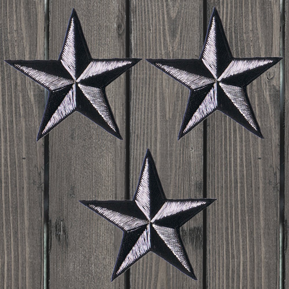 Nautical Star Applique Patch – Red/Black Tattoo Style – 1.5" (3-Pack, Iron-On)