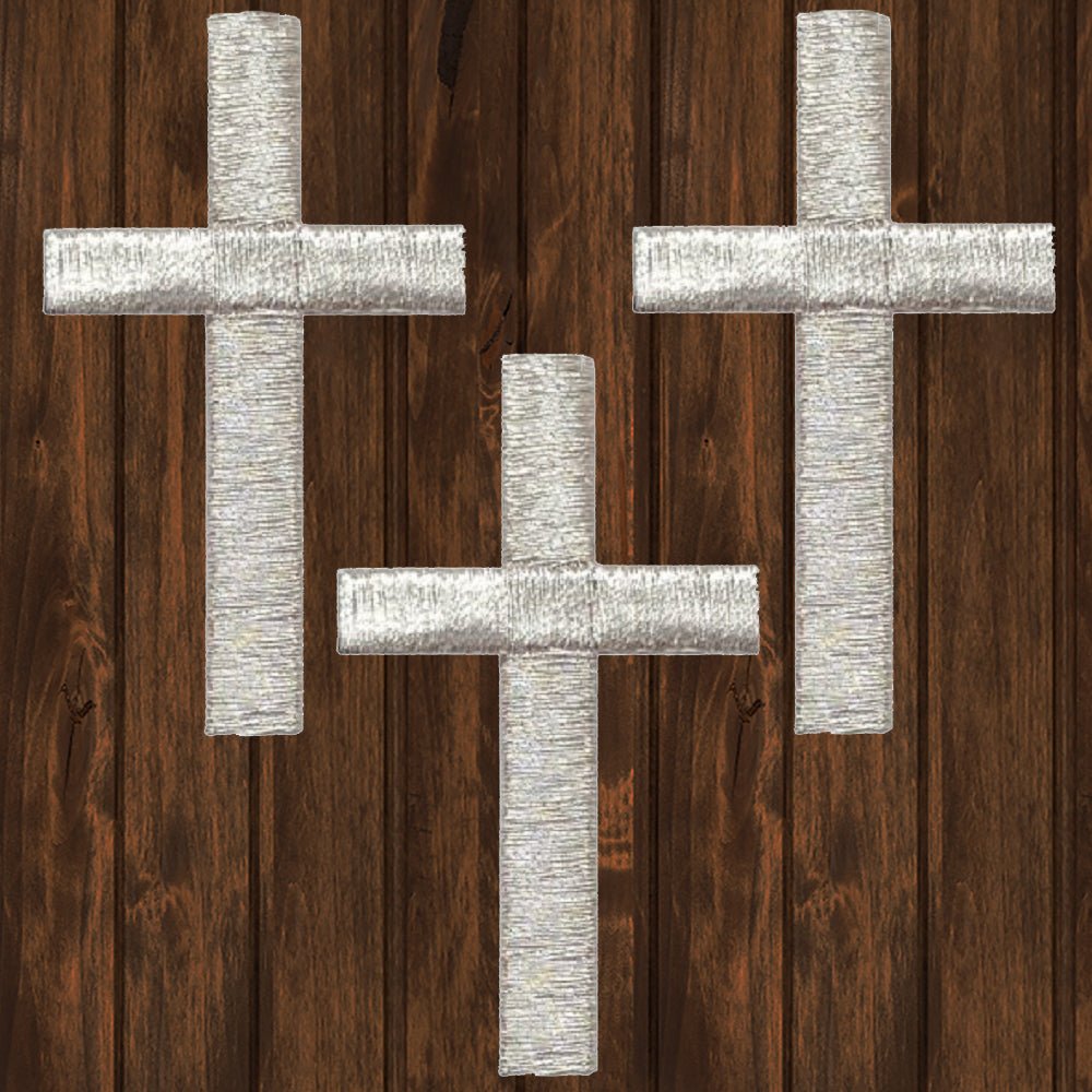 embroidered iron on sew on patch silver cross three
