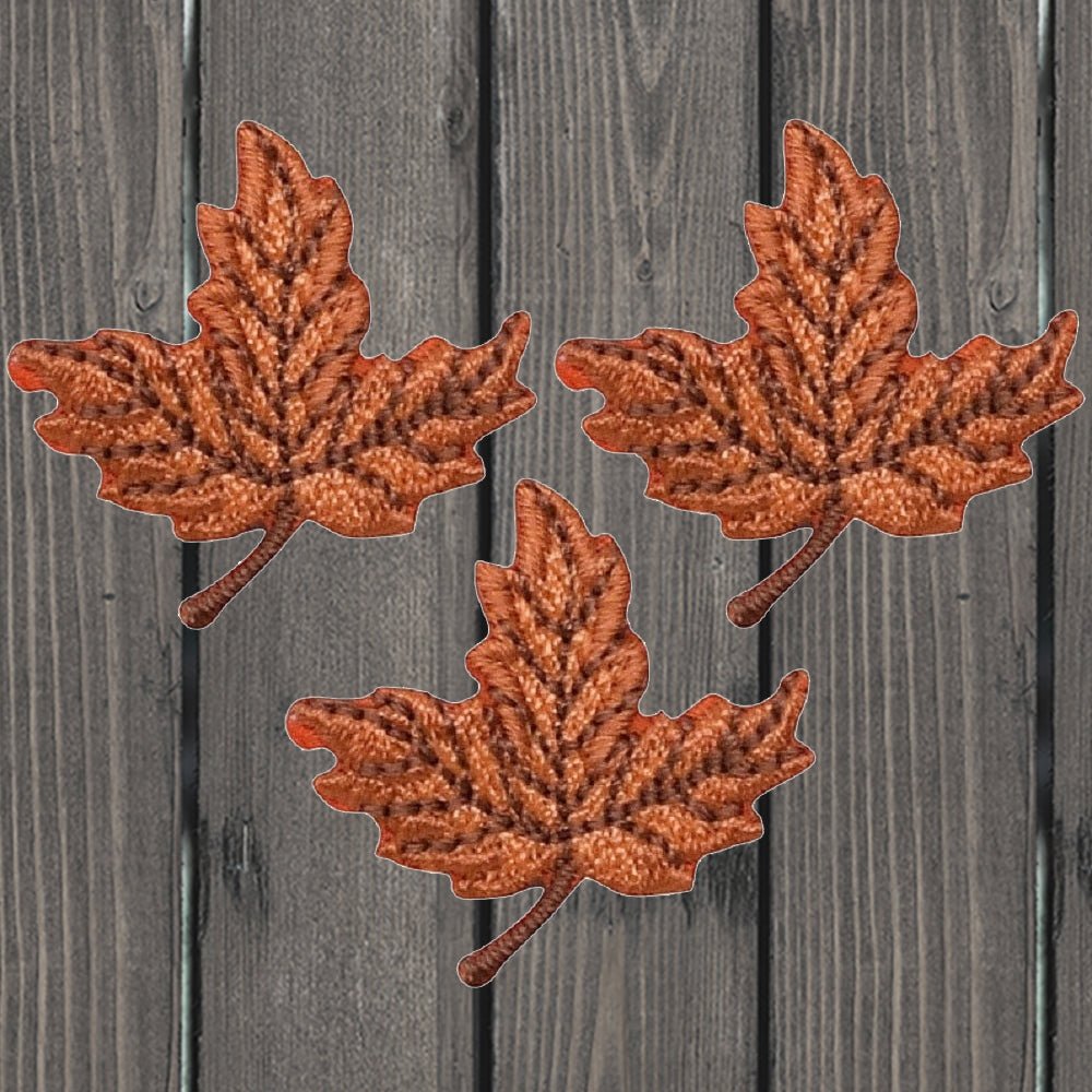 embroidered iron on sew on patch small brown leaf