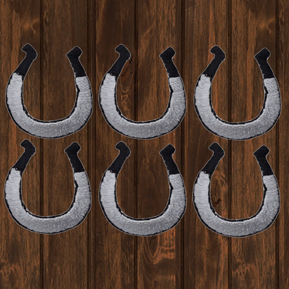 embroidered iron on sew on patch small silver western horseshoe