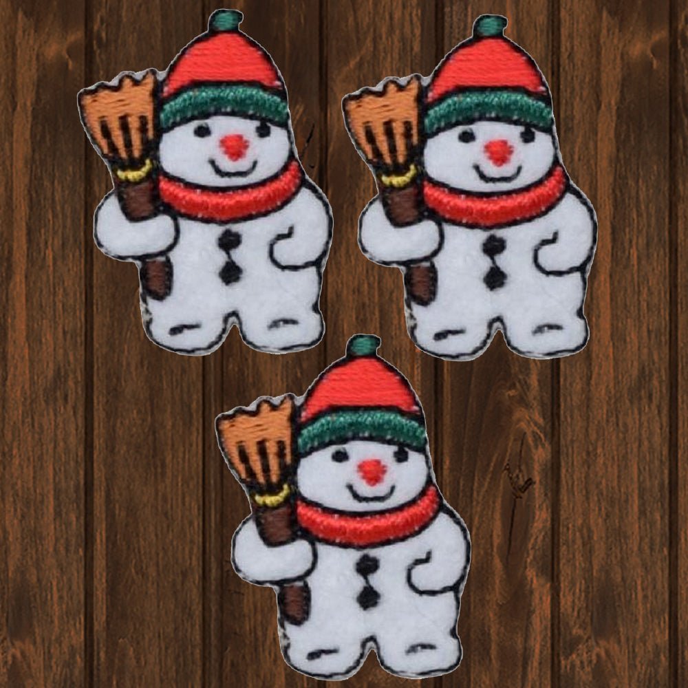 embroidered iron on sew on patch small snowman broom