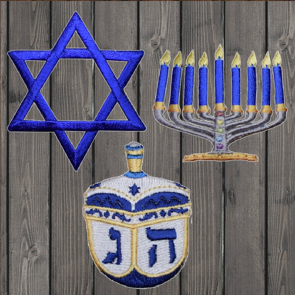 embroidered iron on sew on patch star dreidel menora