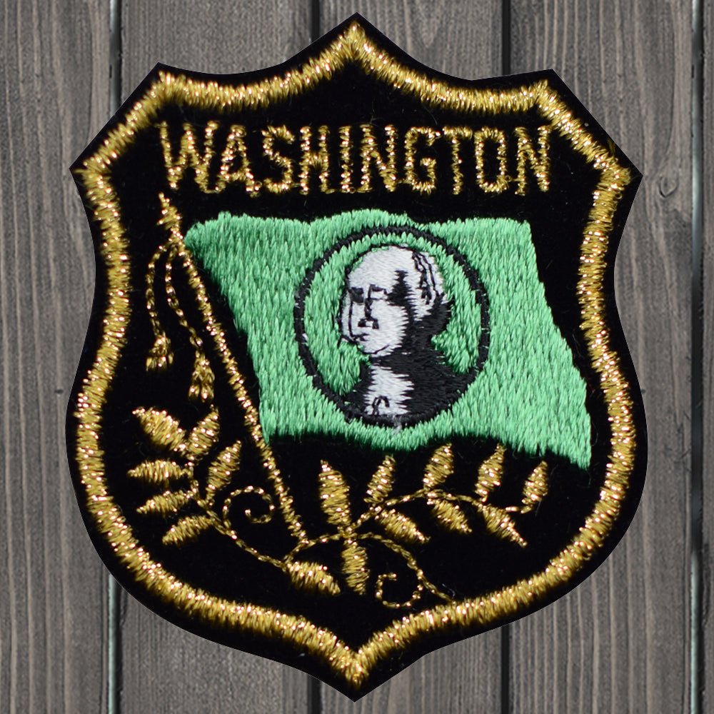 embroidered iron on sew on patch washington mylar